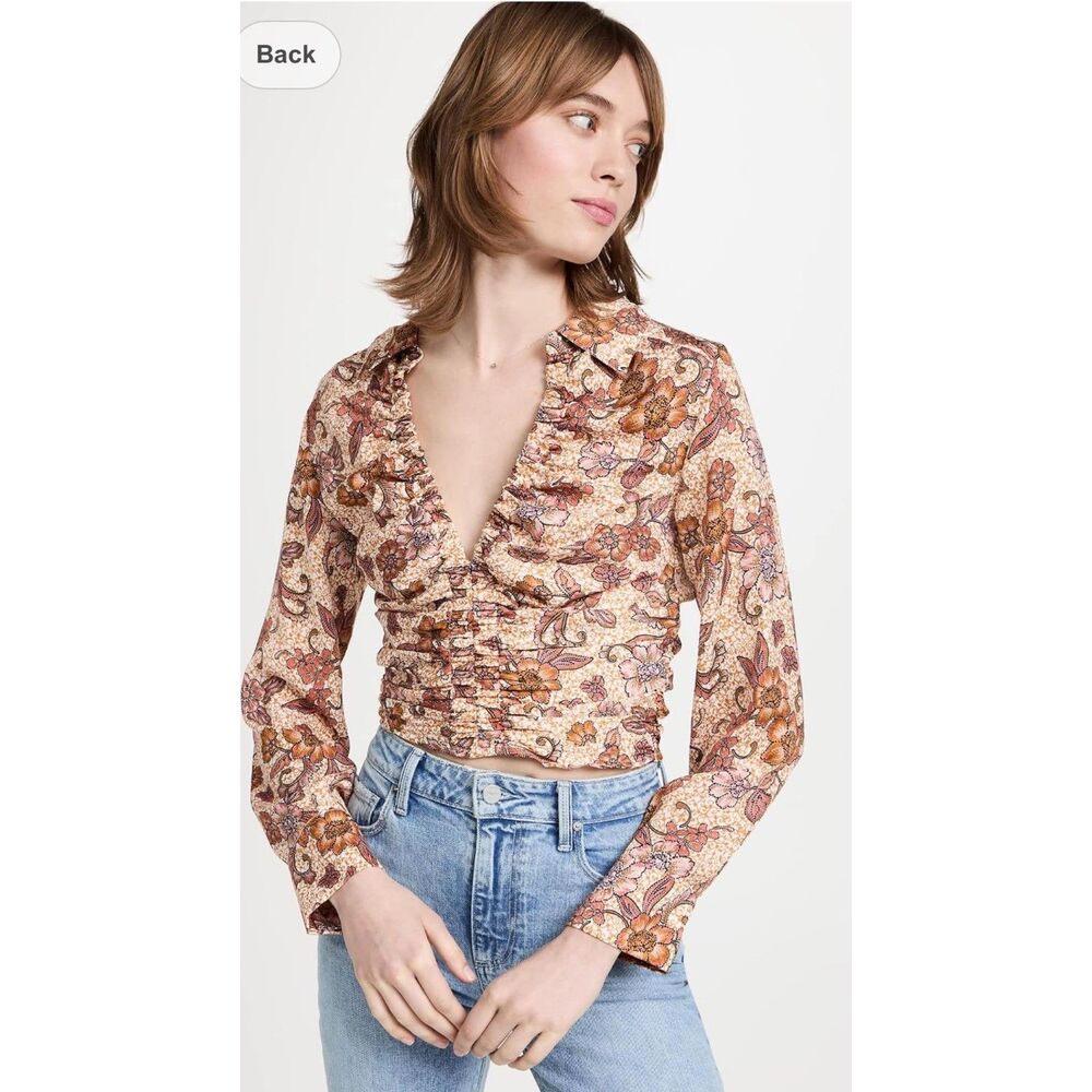 Free People Got You Printed Floral Neutral Motif Crop Top XS
